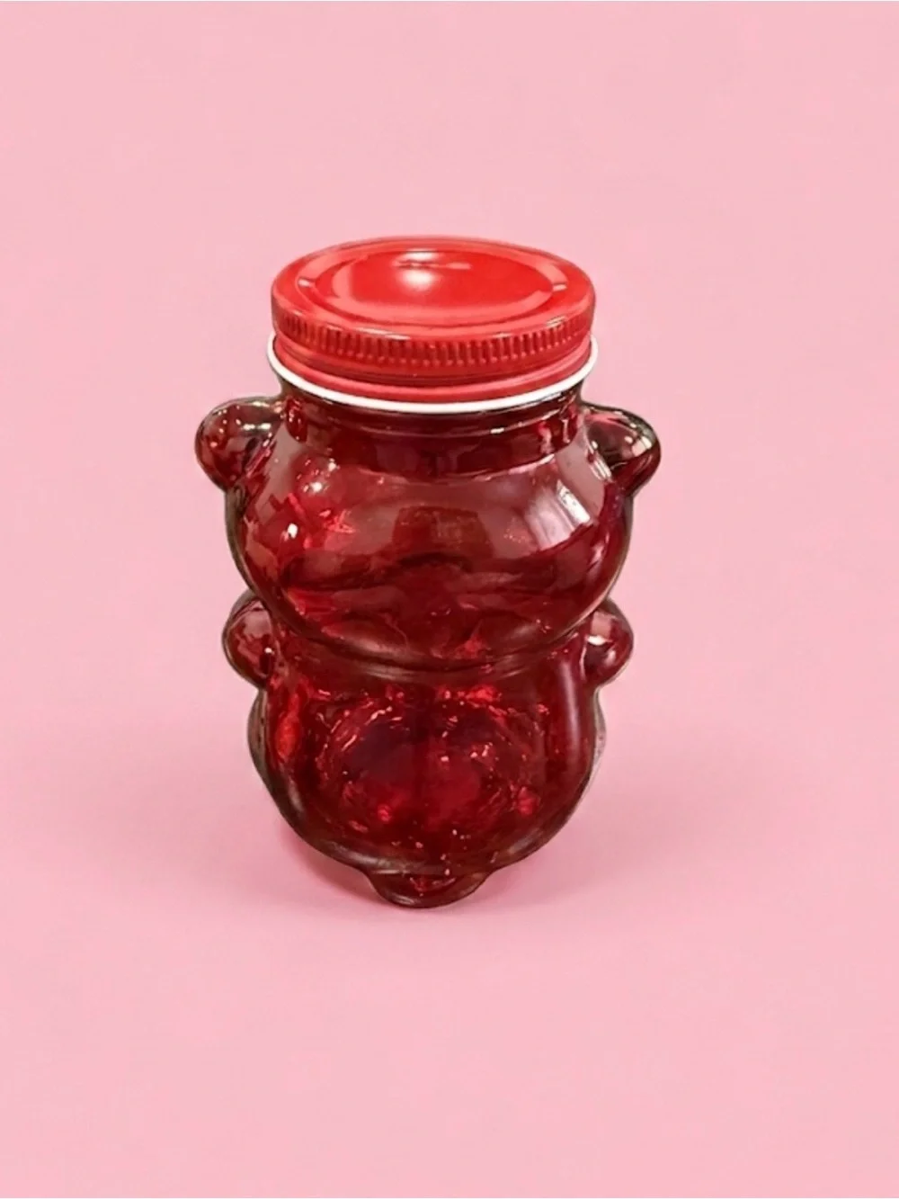 Red Glass Bear Container with Aluminum Lid – Cute Decorative Storage Jar